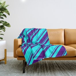 [ Thumbnail: Aqua & Indigo Colored Lined/Striped Pattern Throw Blanket ]
