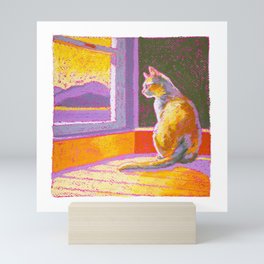 Sun Cat V2 | Interior Oil Pastel Cat Drawing | Warm, Vibrant Colors Mini Art Print