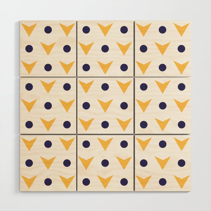 Yellow arrows and navy blue dots pattern Wood Wall Art