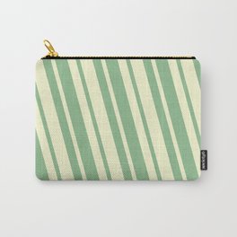 [ Thumbnail: Dark Sea Green and Light Yellow Colored Striped/Lined Pattern Carry-All Pouch ]