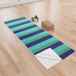 Sea Green, Turquoise & Midnight Blue Colored Lines Pattern Yoga Towel