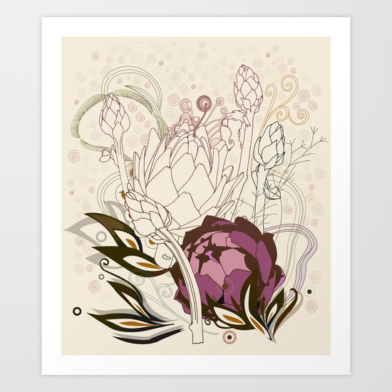 Peach and purple artichoke Art Print