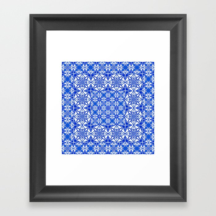 Cheerful Retro Modern Delft Blue Kitchen Tile Mixed Pattern  Framed Art Print