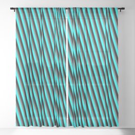 [ Thumbnail: Dim Gray, Aqua & Black Colored Stripes/Lines Pattern Sheer Curtain ]