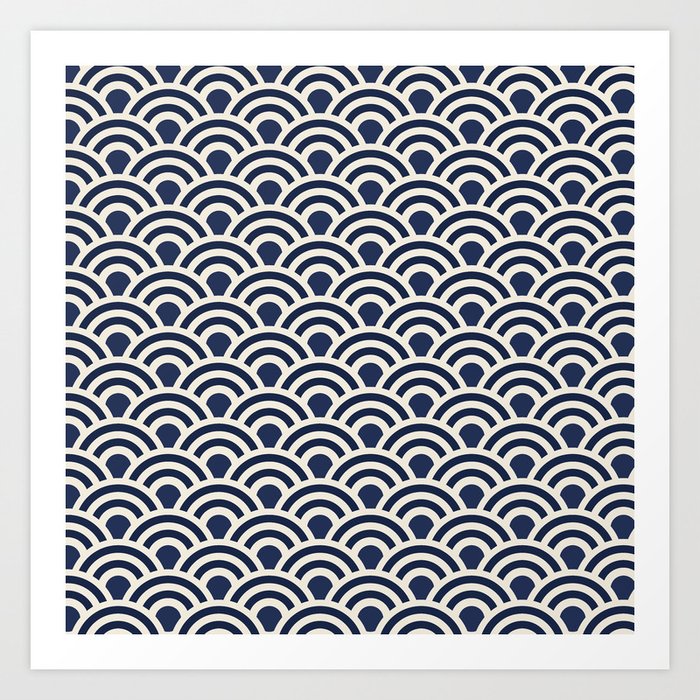 Retro Deco Geometric Pattern Navy Blue Art Print