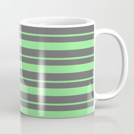[ Thumbnail: Light Green and Dim Gray Colored Striped/Lined Pattern Coffee Mug ]