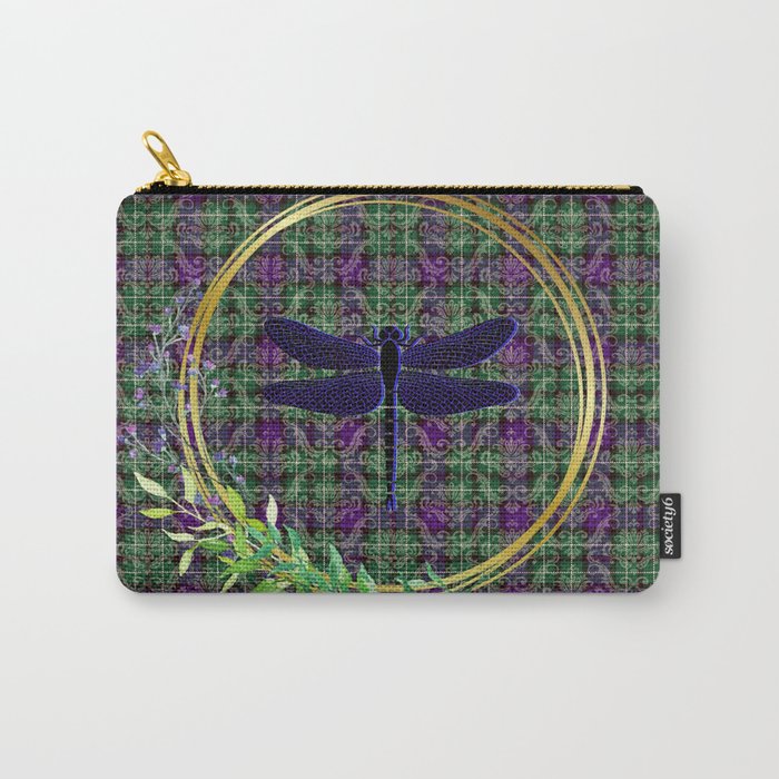 Tartan Dragonfly Damask Carry-All Pouch