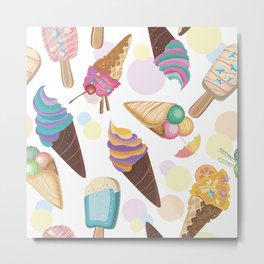 Ice Cream Everywhere Metal Print | Vectorillustration, Seamlesspattern, Icecreamcone, Cute, Hot, Decorative, Holidays, Colorful, Icecream, Pattern 