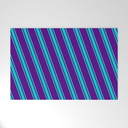 [ Thumbnail: Indigo and Dark Turquoise Colored Striped/Lined Pattern Welcome Mat ]
