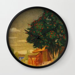 Red Mountain Ash Blossoms Oslo, Norway floral landscape painting by Harald Sohberg Wall Clock