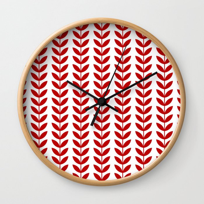 Red Scandinavian leaves pattern Wall Clock