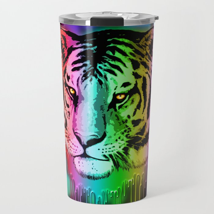 Tiger Neon Dripping Rainbow Colors Travel Mug