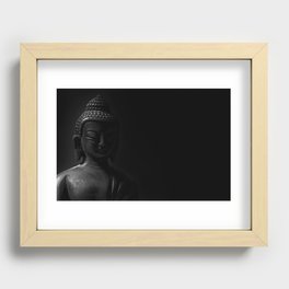 black and white picture of buddha statue isolated on black background Recessed Framed Print
