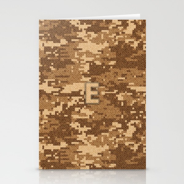 Personalized  E Letter on Brown Military Camouflage Army Commando Design, Veterans Day Gift / Valentine Gift / Military Anniversary Gift / Army Commando Birthday Gift  Stationery Cards