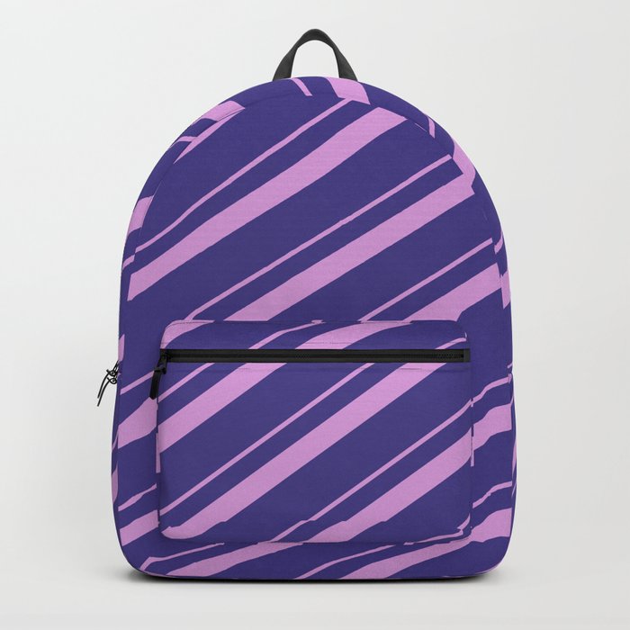 Plum and Dark Slate Blue Colored Pattern of Stripes Backpack