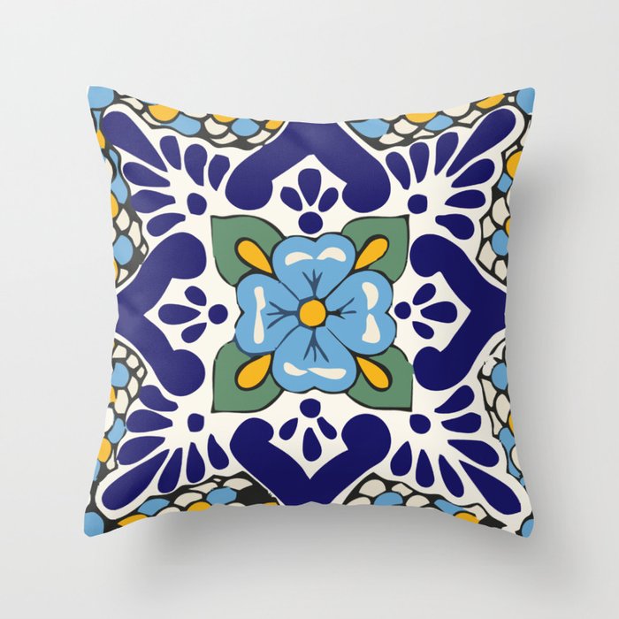 Talavera Blue Green Mosaic Throw Pillow