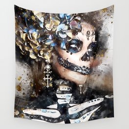 Halloween Skeleton Skull Woman Beauty Makeup Wall Tapestry