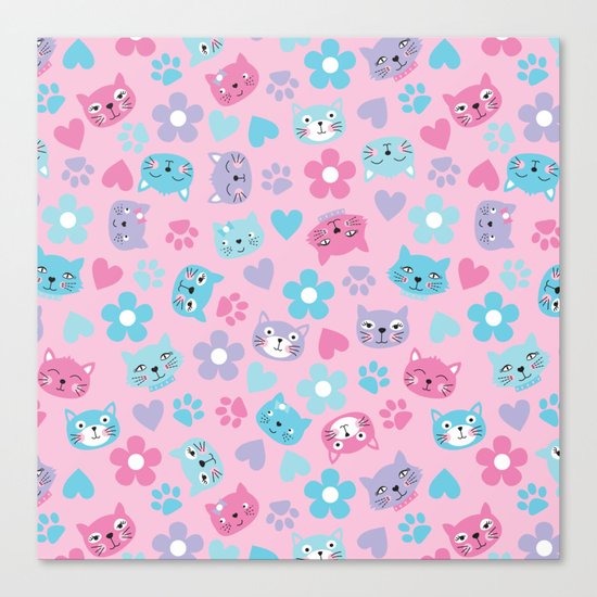 Kitty Cat Pattern by Everett Co Canvas Print