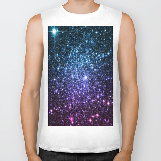 Galaxy Stars : Teal Violet Pink Ombre Biker Tank