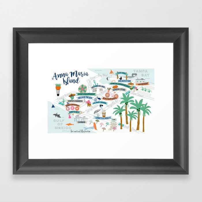 Anna Maria Island Map Framed Art Print
