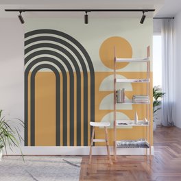Geometric Lines in Gold and Black 7 (Rainbow and Sunrise Abstract) Wall Mural