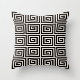 Greek Key Pattern 123 Black and Linen White Throw Pillow