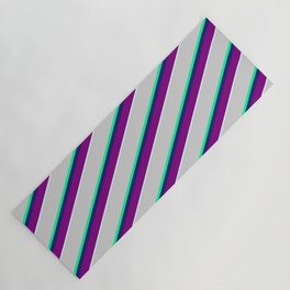 [ Thumbnail: Vibrant Light Gray, Green, Midnight Blue, Purple & Light Cyan Colored Striped/Lined Pattern Yoga Mat ]