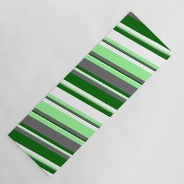 [ Thumbnail: White, Green, Dim Gray, and Dark Green Colored Lines Pattern Yoga Mat ]