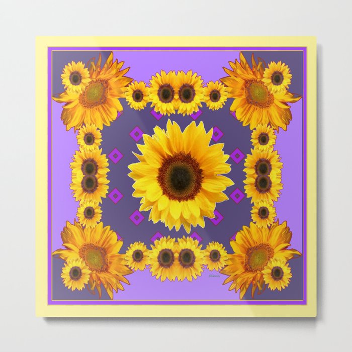 Golden Sunflowers Modern Art Purple Design Metal Print