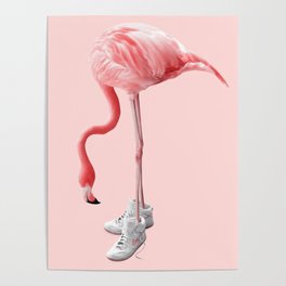 SNEAKER FLAMINGO Poster | Pink, Minimal Art, Sports, Photomanipulation, Contemporary Art, Animal, Bird, Sneaker, Graphicdesign, Nursery 