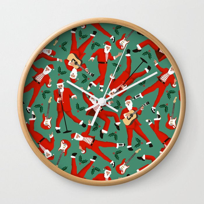 Rock'n'Roll Santa (Green) Wall Clock