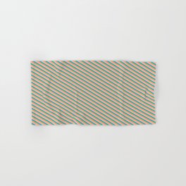 [ Thumbnail: Light Sea Green, Brown & Light Pink Colored Lined/Striped Pattern Hand & Bath Towel ]