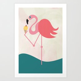 Flamingo has an ice cream Art Print