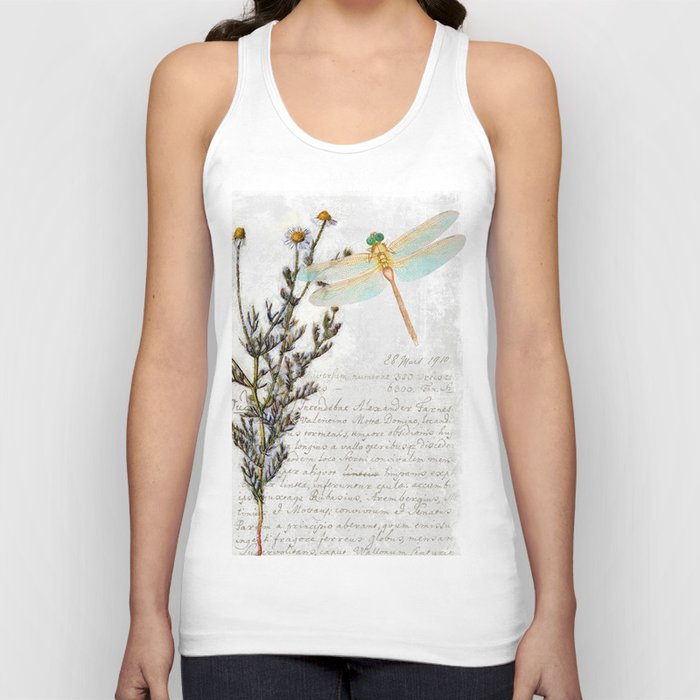 Chamomile Herb, Dragonfly Bumble Bee Botanical painting, Cottage style Tank Top