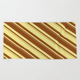 [ Thumbnail: Tan and Brown Colored Lines/Stripes Pattern Beach Towel ]