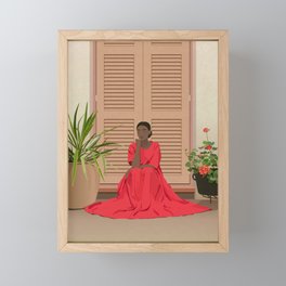 Black woman in rose red dress, boho art Framed Mini Art Print