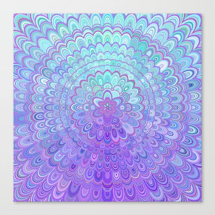 Mandala Flower in Light Blue and Purple Canvas Print