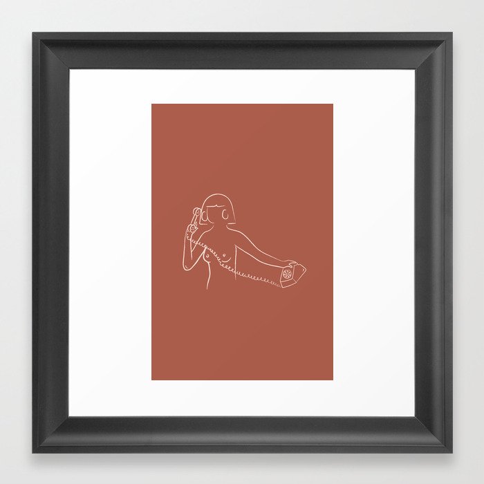 Minimalist Line Art Nude Series | Phone Girl Framed Art Print