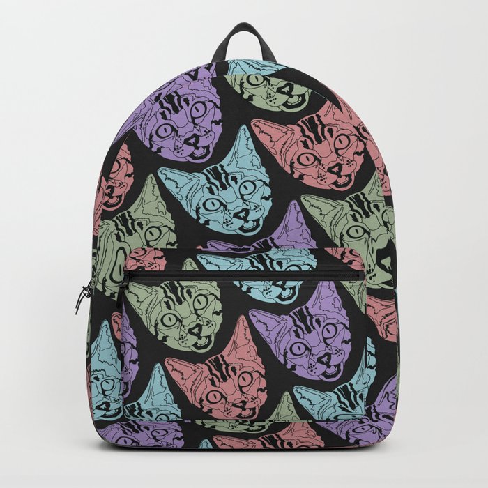 Colorful Cat Print Pattern (Red, Blue, Green, Purple) Backpack