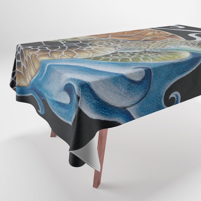 Sea Turtle Blue Wave ocean Art Tablecloth