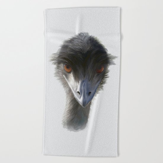 Suspicious Emu Stare, watercolor Beach Towel