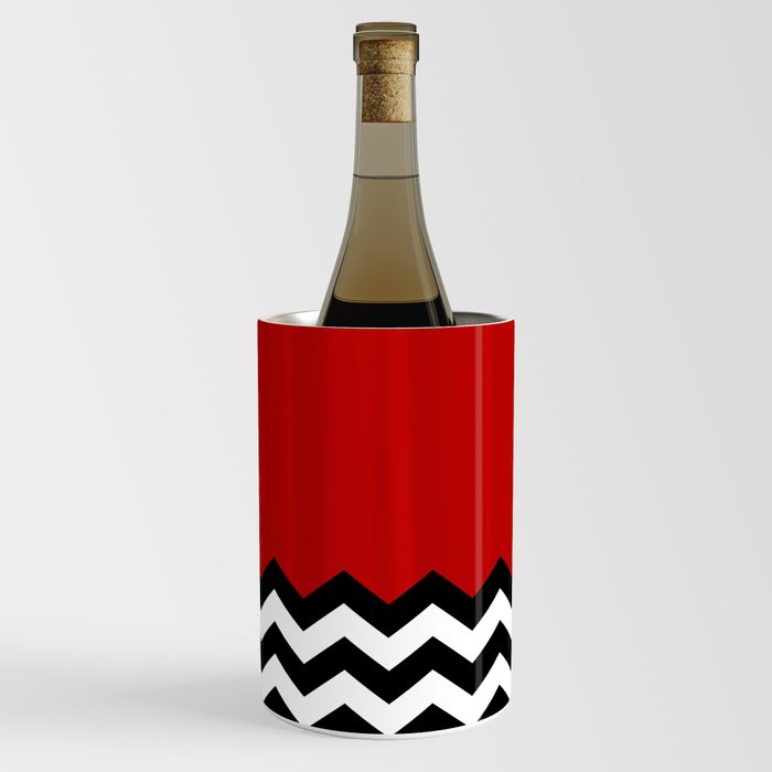 Red Black White Chevron Room w/ Curtains Wine Chiller