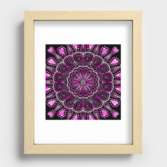Twirly Purple Mandala with Pink Hearts Recessed Framed Print