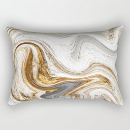 Gold, White, and Gray Abstract Painting Rectangular Pillow