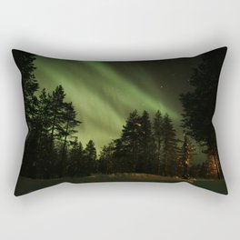 Aurora Borealis Northern Light Show In Lapland Photo | Winter Night Art Print | Travel Photography  Rectangular Pillow