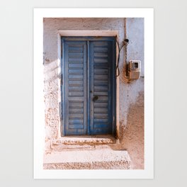 Blue Shutter Window | Vibrant Travel Photography in Greece Art Print