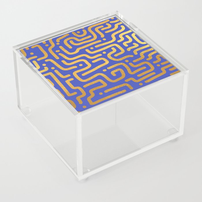 Indigo Blue Gold colored abstract lines pattern Acrylic Box