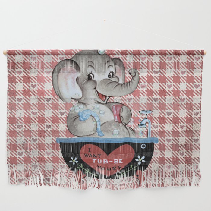 Cheesy Vintage Retro Valentine's Day Elephant In Bath Tub Wall Hanging