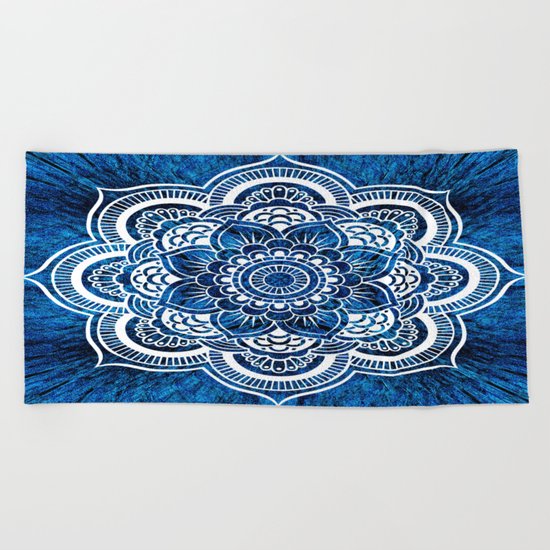 Mandala Cerulean Blue Colorburst Beach Towel