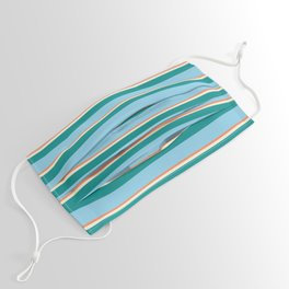 [ Thumbnail: Coral, Beige, Dark Cyan & Sky Blue Colored Stripes Pattern Face Mask ]